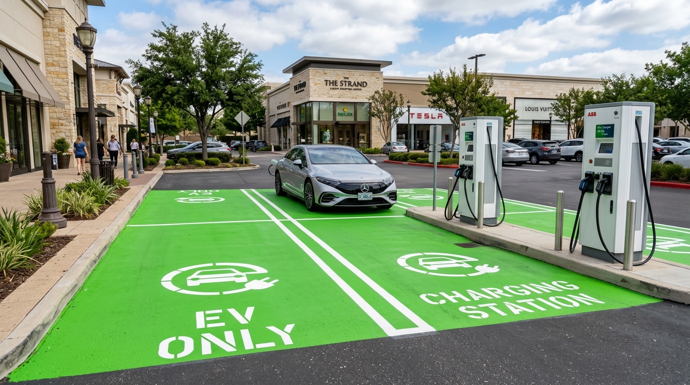 EV charging stall striping and green pavement coatings