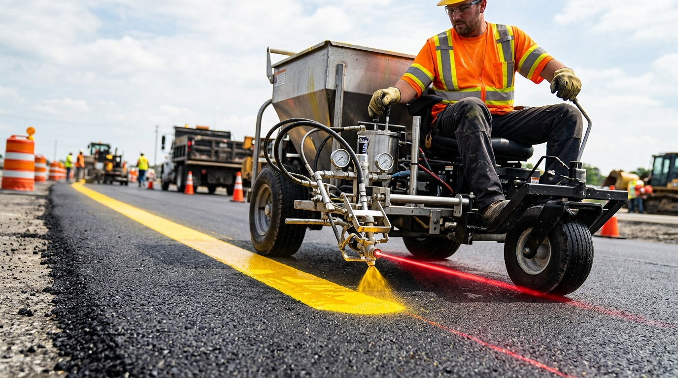 Commercial line striping equipment in action