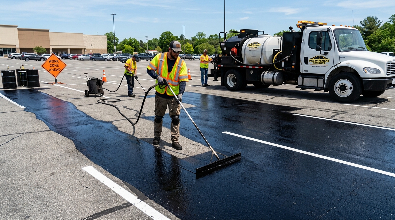 Commercial asphalt sealcoating and crack repair